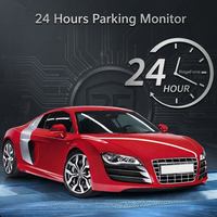 RIDGEFORCE dash cam 24 hours parking monitor feature graphics with red car for vehicle surveillance
